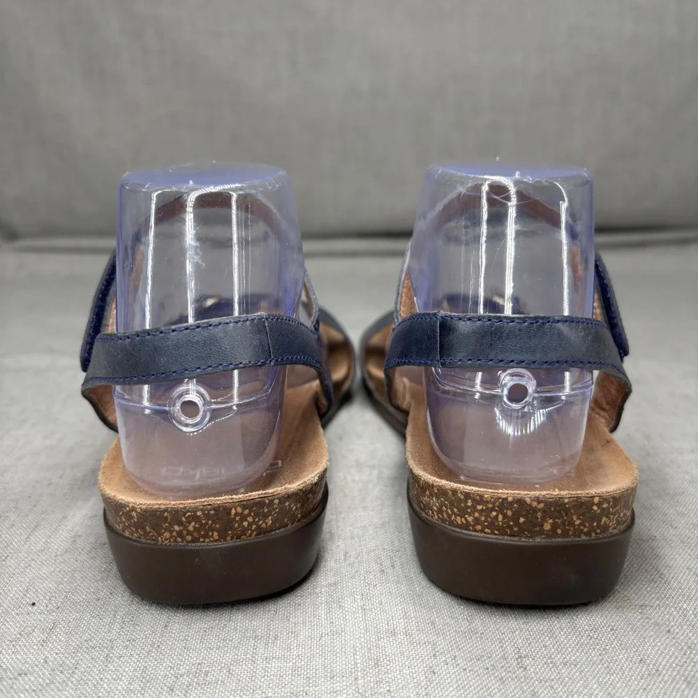 Dansko Rebekah Sandals Navy Blue Leather Double Buckle Ankle Strap Women EU‎ 38